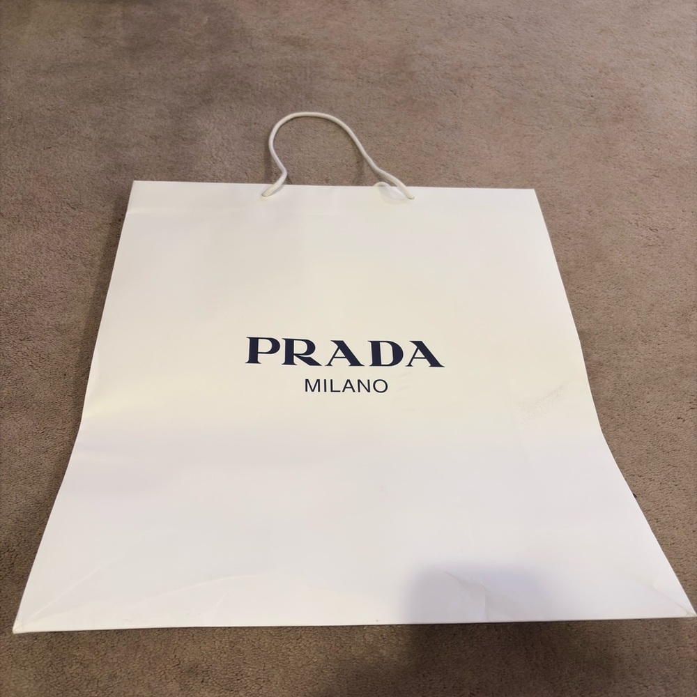 Authentic Prada (Medium) Paper Shopping Gift Bag (White)